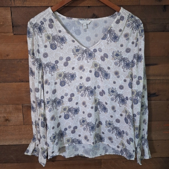 Lucky Brand Floral Boho Peasant Top Viscose Long Sleeve Blouse SZ M - Picture 1 of 6